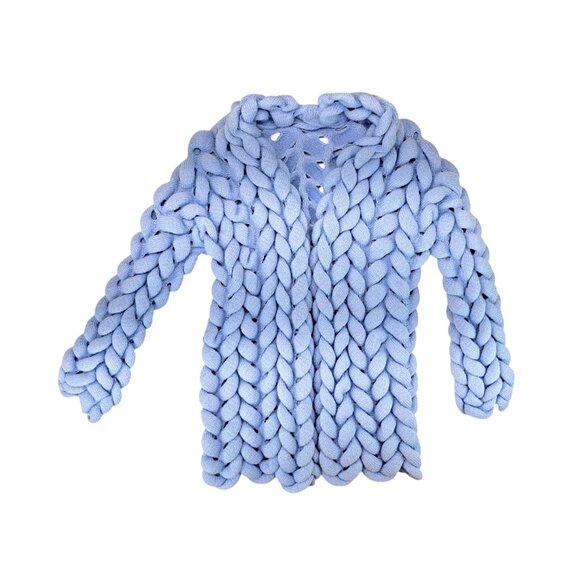 Sweaters - Chunky Knit Blue Open Front Cardigan Sweater Women Size Large Braided Style